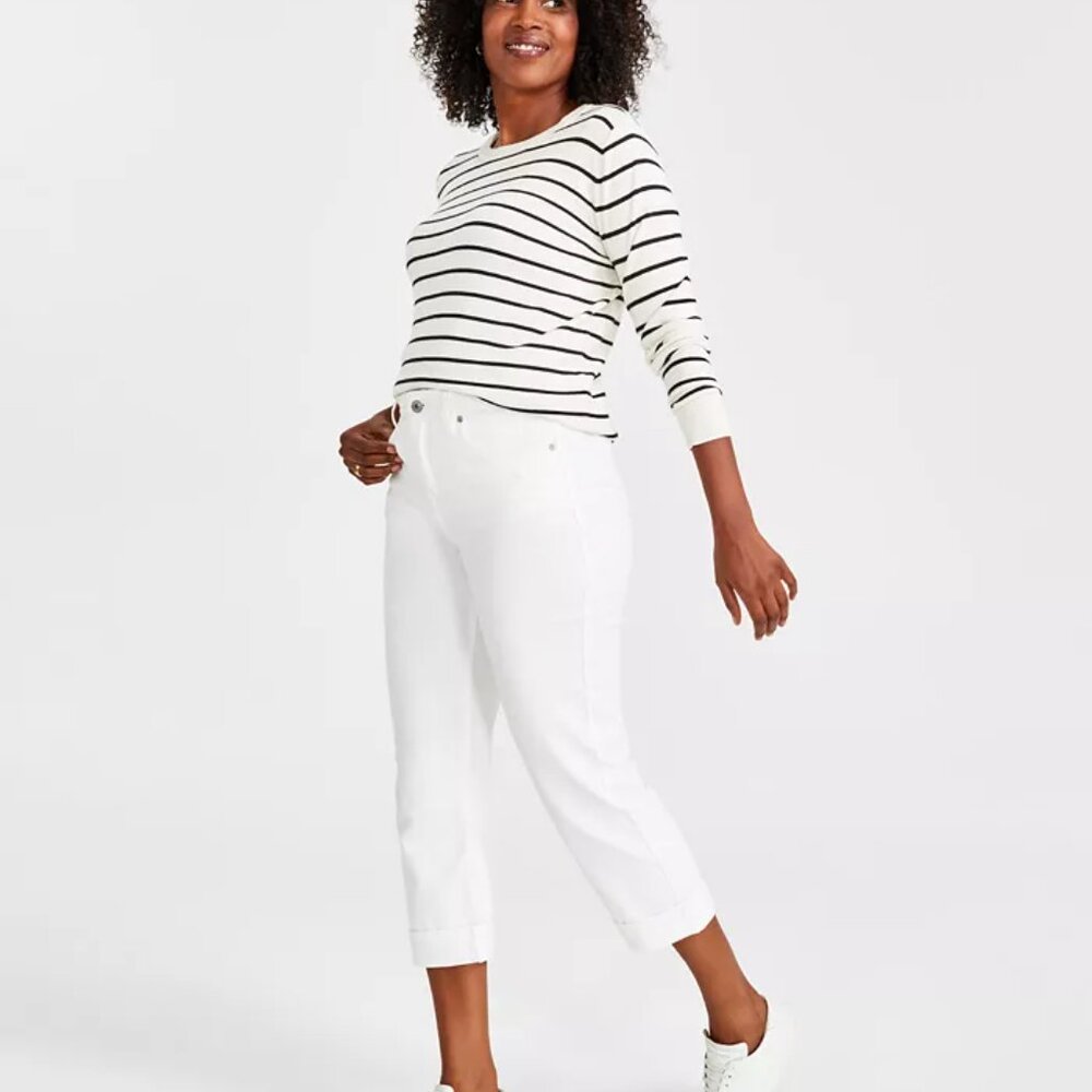 Style & Co Womens Curvy Fit White Cuffed Capri Jeans size 14 - NWOT